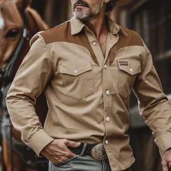 Clearance OUKU Men's Cowboy Shirt Western Shirt Cowboy Shirt Long Sleeve Vintage Western Style Outdoor Work Casual Daily Fall & Winter Turndown Buttons Print Khaki