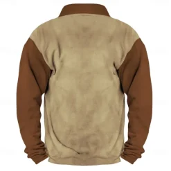 Best OUKU Men's Cowboy Sweatshirt Quarter Zip Sweatshirt Long Sleeve Sweatshirt Stand Collar Quarter Zip Casual Vintage Retro 3D Print Vacation Going out Streetwear Half Zip Fall Winter Brown