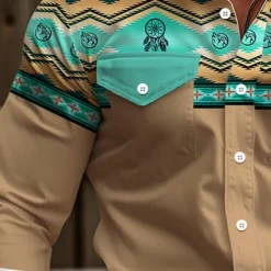 New OUKU Men's Cowboy Western Shirt Button Up Shirt Cowboy Shirt Long Sleeve Vintage Western Daily Wear Going out Weekend Spring Fall Winter Turndown Collared Shirts 3D Print Front Pocket Pink Green Khaki