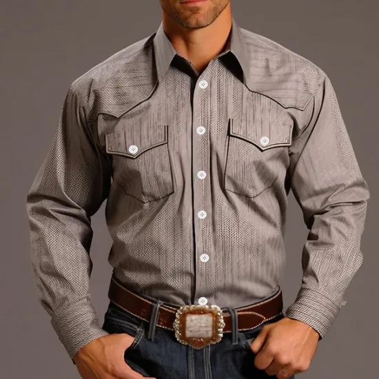 Clearance OUKU Men's Cowboy Western Shirt Button Up Shirt Cowboy Shirt Long Sleeve Vintage Western Style Casual Daily Fall & Winter Turndown 3D Print Front Pocket Blue khaki