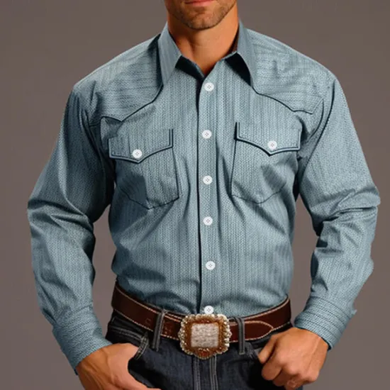 Clearance OUKU Men's Cowboy Western Shirt Button Up Shirt Cowboy Shirt Long Sleeve Vintage Western Style Casual Daily Fall & Winter Turndown 3D Print Front Pocket Blue khaki