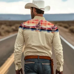 Clearance OUKU Men's Cowboy Western Shirt Button Up Shirt Cowboy Shirt Long Sleeve Vintage Western Daily Wear Going out Weekend Spring Fall Winter Turndown Collared Shirts 3D Print Front Pocket Blue Green Khaki Gray