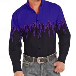 Clearance OUKU Men's Cowboy Western Shirt Button Up Shirt Cowboy Shirt Long Sleeve Fashion Designer Western Daily Fall & Winter Turndown Collared Shirts 3D Print Front Pocket Red Purple Brown Green Blue+Blue