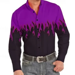 Clearance OUKU Men's Cowboy Western Shirt Button Up Shirt Cowboy Shirt Long Sleeve Fashion Designer Western Daily Fall & Winter Turndown Collared Shirts 3D Print Front Pocket Red Purple Brown Green Blue+Blue
