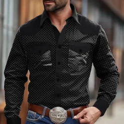 Sale OUKU Men's Cowboy Western Shirt Button Up Shirt Cowboy Shirt Long Sleeve Vintage Western Daily Holiday Fall Winter Spring & Summer Turndown Collared Shirts 3D Print Black