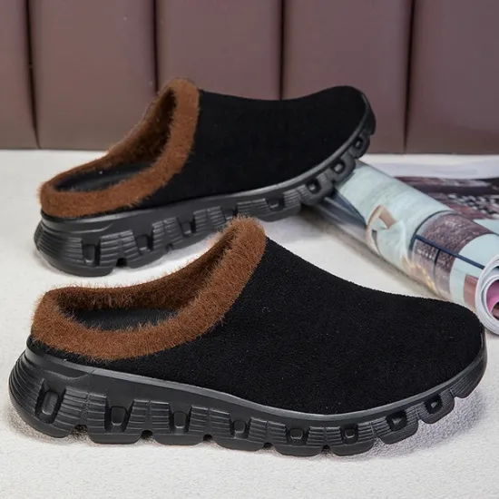 Sale OUKU Men's Cozy Slip-On Winter Clogs with Plush Lining and Anti-Slip Sole - Comfortable Indoor and Outdoor Shoes for Cold Weather