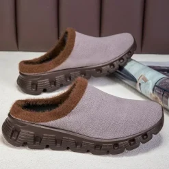 Sale OUKU Men's Cozy Slip-On Winter Clogs with Plush Lining and Anti-Slip Sole - Comfortable Indoor and Outdoor Shoes for Cold Weather