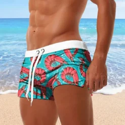 New OUKU Men's Crab Shrimp Swim Trunks Swim Shorts Board Shorts Mid Waist 3D Print Hawaiian Surfing Holiday Beach Drawstring with Mesh lining Elastic Waist Designer Clothing Apparel