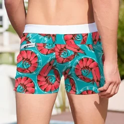 New OUKU Men's Crab Shrimp Swim Trunks Swim Shorts Board Shorts Mid Waist 3D Print Hawaiian Surfing Holiday Beach Drawstring with Mesh lining Elastic Waist Designer Clothing Apparel