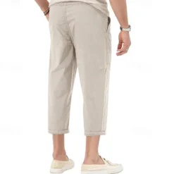 OUKU Men's Cropped Pants Beach Pants Casual Pants Pocket Drawstring Elastic Waist Plain Comfort Ankle-Length Sports Outdoor Daily Fashion Casual Black White Micro-elastic