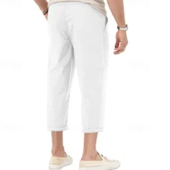 OUKU Men's Cropped Pants Beach Pants Casual Pants Pocket Drawstring Elastic Waist Plain Comfort Ankle-Length Sports Outdoor Daily Fashion Casual Black White Micro-elastic