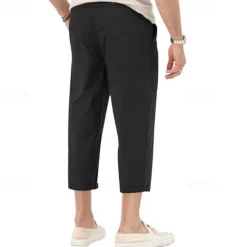 OUKU Men's Cropped Pants Beach Pants Casual Pants Pocket Drawstring Elastic Waist Plain Comfort Ankle-Length Sports Outdoor Daily Fashion Casual Black White Micro-elastic