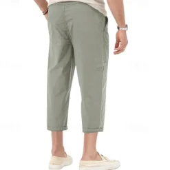OUKU Men's Cropped Pants Beach Pants Casual Pants Pocket Drawstring Elastic Waist Plain Comfort Ankle-Length Sports Outdoor Daily Fashion Casual Black White Micro-elastic