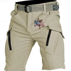 OUKU Men's Cross American Flag Cargo Shorts Mid Waist Sports Fashion Streetwear Sports Outdoor Casual Daily Drawstring Side Pockets Elastic Waist Designer Clothing Apparel