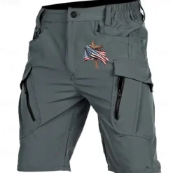 OUKU Men's Cross American Flag Cargo Shorts Mid Waist Sports Fashion Streetwear Sports Outdoor Casual Daily Drawstring Side Pockets Elastic Waist Designer Clothing Apparel