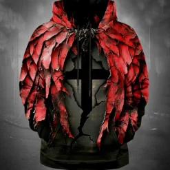 New OUKU Men's Cross Hoodies Sweatshirt Fashion Cool Long Sleeve Crew Neck Party Holiday Streetwear Drawstring Fall Winter Designer Red