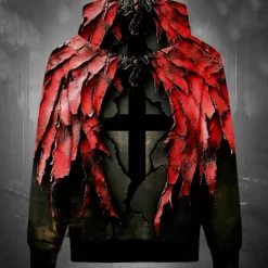 New OUKU Men's Cross Hoodies Sweatshirt Fashion Cool Long Sleeve Crew Neck Party Holiday Streetwear Drawstring Fall Winter Designer Red
