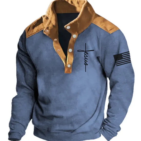 Online OUKU Men's Cross Jesus National Flag Sweatshirts Sweatshirt Long Sleeve Sweatshirt Stand Collar Daily Casual Vintage Retro 3D Print Vacation Sports Outdoor Holiday Print Spring & Fall