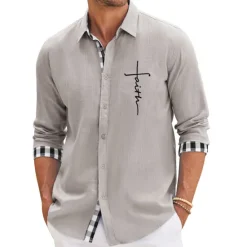 Discount OUKU Men's Cross Shirt Button Up Shirt Long Sleeve Fashion Streetwear Designer Outdoor Casual Daily Summer Spring Fall Turndown Print Pink Blue Green Khaki Gray