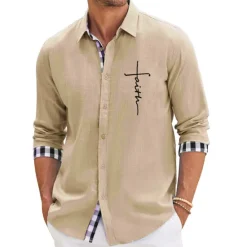 Discount OUKU Men's Cross Shirt Button Up Shirt Long Sleeve Fashion Streetwear Designer Outdoor Casual Daily Summer Spring Fall Turndown Print Pink Blue Green Khaki Gray