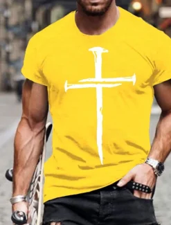 OUKU Men's Cross T Shirt Tee 100% Cotton Short Sleeve Graphic Shirt Wine Heather Gray Black Comfortable Tee Vacation Casual Fashion Designer Clothing