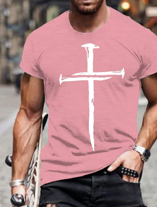 OUKU Men's Cross T Shirt Tee 100% Cotton Short Sleeve Graphic Shirt Wine Heather Gray Black Comfortable Tee Vacation Casual Fashion Designer Clothing
