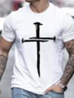 OUKU Men's Cross T Shirt Tee 100% Cotton Short Sleeve Graphic Shirt Wine Heather Gray Black Comfortable Tee Vacation Casual Fashion Designer Clothing