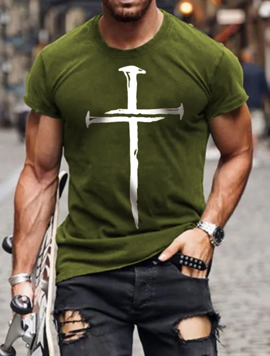 OUKU Men's Cross T Shirt Tee 100% Cotton Short Sleeve Graphic Shirt Wine Heather Gray Black Comfortable Tee Vacation Casual Fashion Designer Clothing