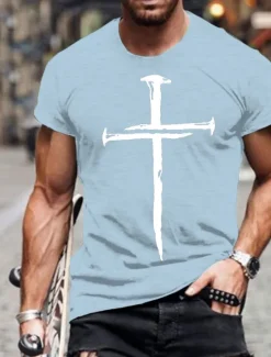OUKU Men's Cross T Shirt Tee 100% Cotton Short Sleeve Graphic Shirt Wine Heather Gray Black Comfortable Tee Vacation Casual Fashion Designer Clothing