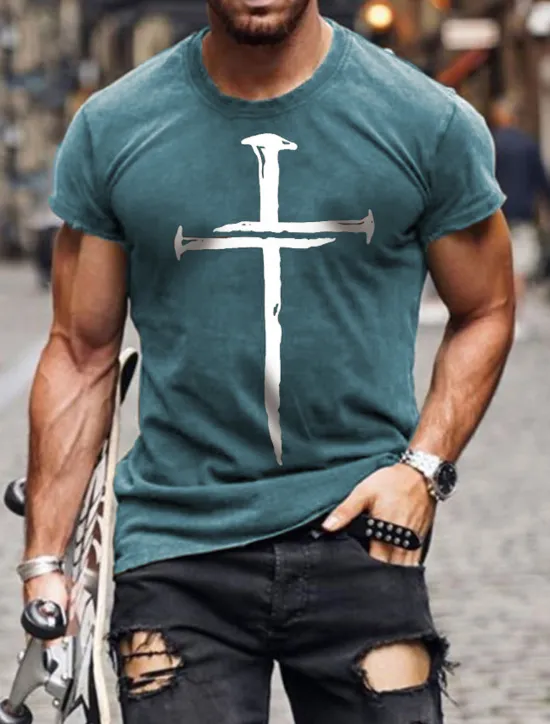 OUKU Men's Cross T Shirt Tee 100% Cotton Short Sleeve Graphic Shirt Wine Heather Gray Black Comfortable Tee Vacation Casual Fashion Designer Clothing