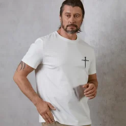Outlet OUKU Men's Cross T Shirt Tee Top 100% Cotton Short Sleeve Graphic Shirt White Dark Blue Beige Comfortable Tee Vacation Street Fashion Designer Clothing