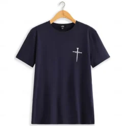 Outlet OUKU Men's Cross T Shirt Tee Top 100% Cotton Short Sleeve Graphic Shirt White Dark Blue Beige Comfortable Tee Vacation Street Fashion Designer Clothing