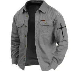 Hot OUKU Men's Cross Work Shirt Western Shirt Cargo Shirt Long Sleeve Casual Tactical Sports & Outdoor Going out Winter Spring & Fall Turndown Print Black Army Green Blue Gray