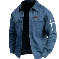 Hot OUKU Men's Cross Work Shirt Western Shirt Cargo Shirt Long Sleeve Casual Tactical Sports & Outdoor Going out Winter Spring & Fall Turndown Print Black Army Green Blue Gray