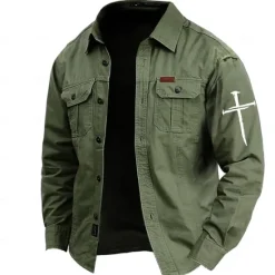 Hot OUKU Men's Cross Work Shirt Western Shirt Cargo Shirt Long Sleeve Casual Tactical Sports & Outdoor Going out Winter Spring & Fall Turndown Print Black Army Green Blue Gray
