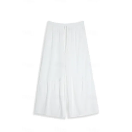 Hot OUKU Men's Culottes Wide Leg Linen Pants Trousers Summer Pants Patchwork Drawstring Elastic Waist Plain Comfort Breathable Casual Daily Holiday Fashion Classic Style Black White