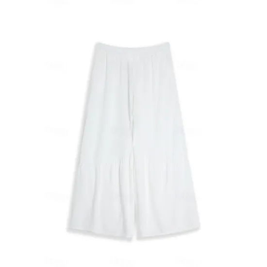 Hot OUKU Men's Culottes Wide Leg Linen Pants Trousers Summer Pants Patchwork Drawstring Elastic Waist Plain Comfort Breathable Casual Daily Holiday Fashion Classic Style Black White