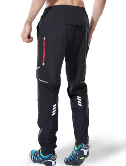 OUKU Men's Cycling Pants Hiking Bike Pants Trousers Outdoor Reflective Strips Bike Bottoms Windproof Breathable Moisture Wicking Quick Dry Anatomic Design Camping Fishing Mountain MTB Road Bike Black