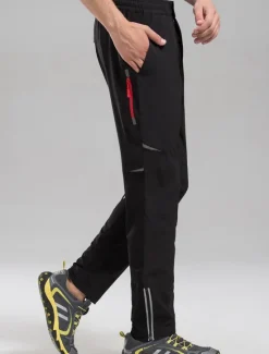OUKU Men's Cycling Pants Hiking Bike Pants Trousers Outdoor Reflective Strips Bike Bottoms Windproof Breathable Moisture Wicking Quick Dry Anatomic Design Camping Fishing Mountain MTB Road Bike Black