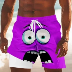 OUKU Men's 3D Cartoon Funny Smile Face Lined Shorts 2 in 1 Board Shorts Swim Shorts Mid Waist Hawaiian Holiday Side Pockets With Compression Liner Elastic Drawstring Waist Designer Clothing Apparel