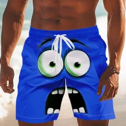 Online OUKU Men's 3D Cartoon Smile Face Big Eyes Swim Trunks Swim Shorts Board Shorts Mid Waist Funny Outdoor Vacation Dailywear Side Pockets Mesh Lining Elastic Drawstring Waist Designer Clothing Apparel