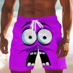 Online OUKU Men's 3D Cartoon Smile Face Big Eyes Swim Trunks Swim Shorts Board Shorts Mid Waist Funny Outdoor Vacation Dailywear Side Pockets Mesh Lining Elastic Drawstring Waist Designer Clothing Apparel