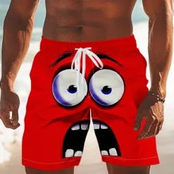 Online OUKU Men's 3D Cartoon Smile Face Big Eyes Swim Trunks Swim Shorts Board Shorts Mid Waist Funny Outdoor Vacation Dailywear Side Pockets Mesh Lining Elastic Drawstring Waist Designer Clothing Apparel