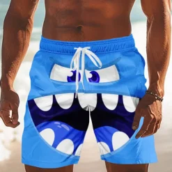 Outlet OUKU Men's 3D Cartoon Smile Face Big Eyes Swim Trunks Swim Shorts Board Shorts Mid Waist Funny Outdoor Vacation Dailywear Side Pockets Mesh Lining Elastic Drawstring Waist Designer Clothing Apparel