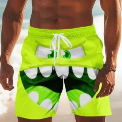 Outlet OUKU Men's 3D Cartoon Smile Face Big Eyes Swim Trunks Swim Shorts Board Shorts Mid Waist Funny Outdoor Vacation Dailywear Side Pockets Mesh Lining Elastic Drawstring Waist Designer Clothing Apparel