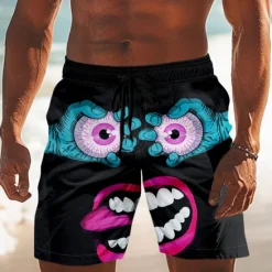 Outlet OUKU Men's 3D Cartoon Smile Face Big Eyes Swim Trunks Swim Shorts Board Shorts Mid Waist Funny Outdoor Vacation Dailywear Side Pockets Mesh Lining Elastic Drawstring Waist Designer Clothing Apparel