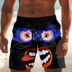 Outlet OUKU Men's 3D Cartoon Smile Face Big Eyes Swim Trunks Swim Shorts Board Shorts Mid Waist Funny Outdoor Vacation Dailywear Side Pockets Mesh Lining Elastic Drawstring Waist Designer Clothing Apparel