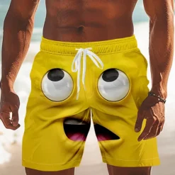 Best OUKU Men's 3D Cartoon Smile Face Swim Trunks Swim Shorts Board Shorts Mid Waist Funny Outdoor Vacation Dailywear Side Pockets Mesh Lining Elastic Drawstring Waist Designer Clothing Apparel