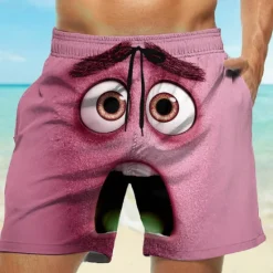 Online OUKU Men's 3D Cartoon Smile Face Swim Trunks Swim Shorts Board Shorts Mid Waist Funny Outdoor Vacation Dailywear Side Pockets Mesh Lining Elastic Drawstring Waist Designer Clothing Apparel