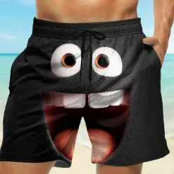 New OUKU Men's 3D Cartoon Smile Face Big Eyes Swim Trunks Swim Shorts Board Shorts Mid Waist Funny Outdoor Vacation Dailywear Side Pockets Mesh Lining Elastic Drawstring Waist Designer Clothing Apparel